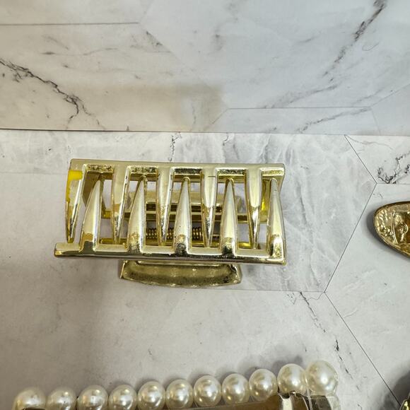Vintage Goody Hair Barrettes Lot of 6 Gold Tone Metal 1980s Coquette Clip Pearls main image 8